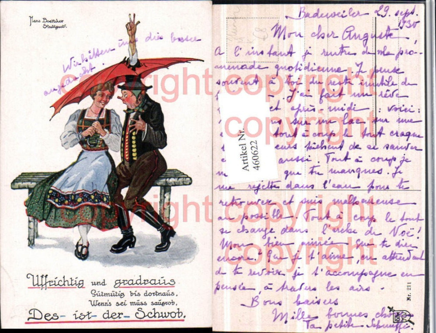 460622,Künstler AK Hans Boettcher Paar Tracht Schirm Hund Humor