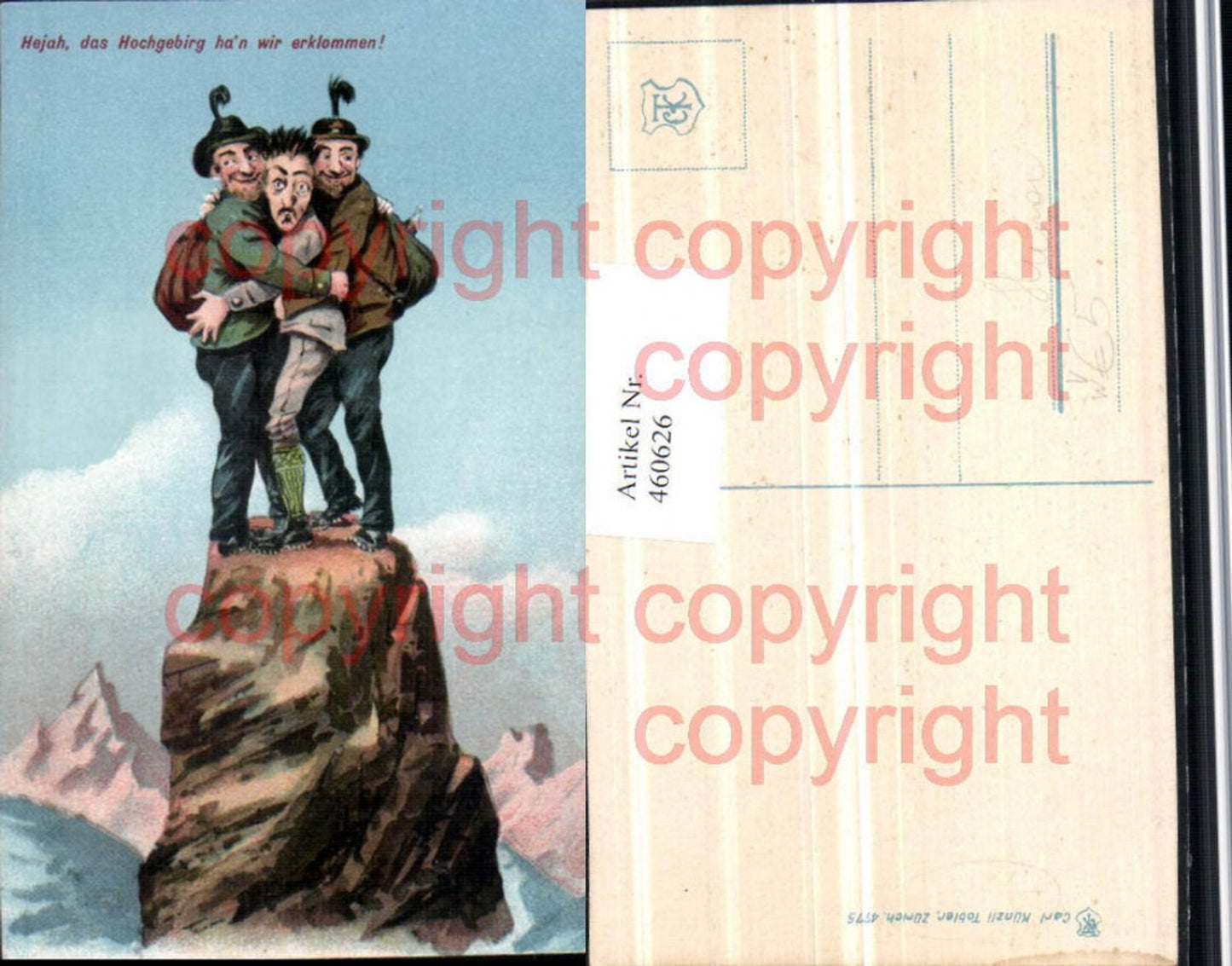 460626,Künstler AK Männer Berggipfel Humor pub Künzli Zürich 4775