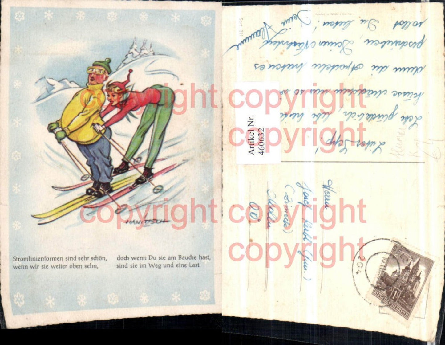 460632,Künstler AK Hanitzsch Völlerei Skifahrer Spruch Humor
