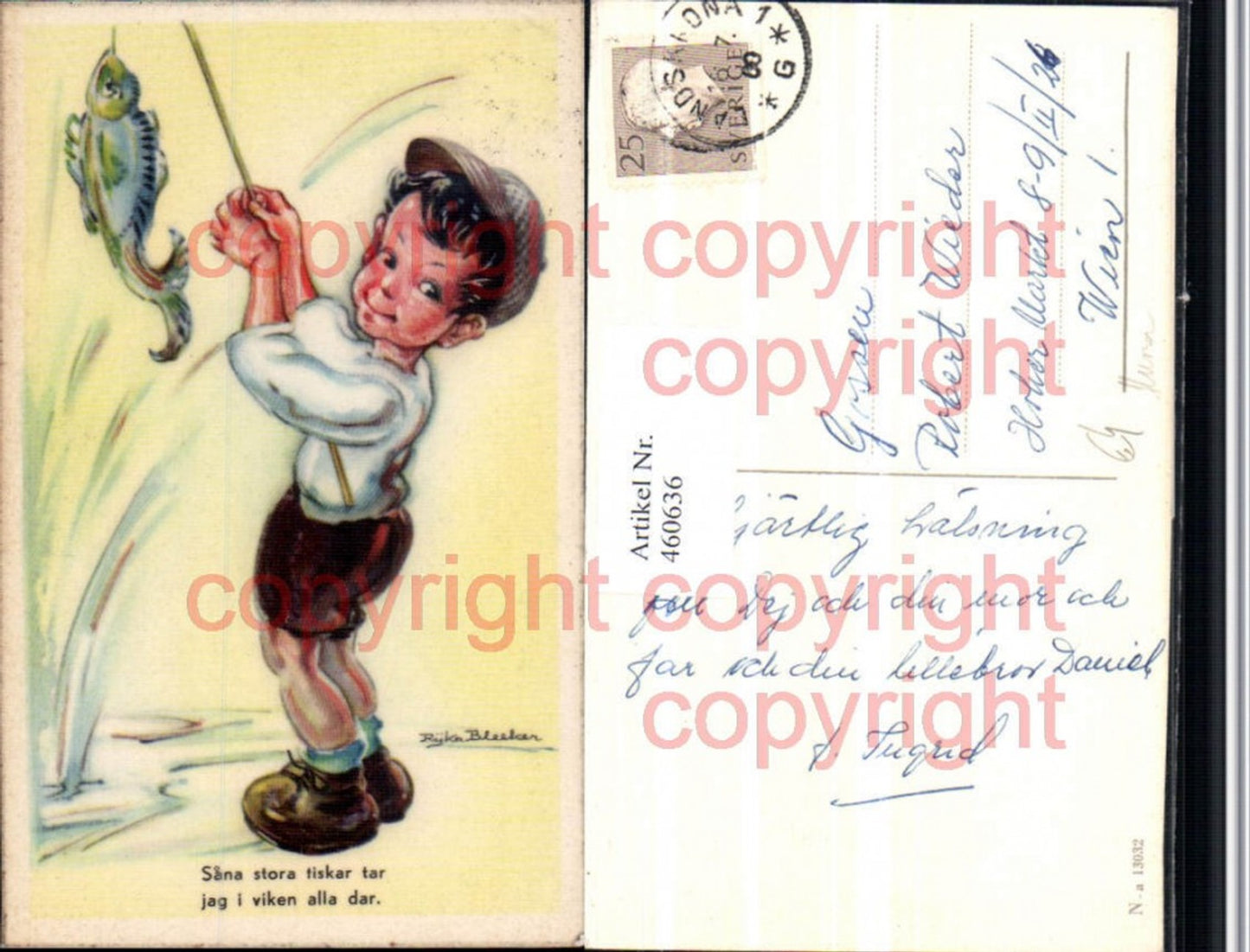 460636,Künstler AK Rijka Bleeker Kind Bub Angel Fisch Humor