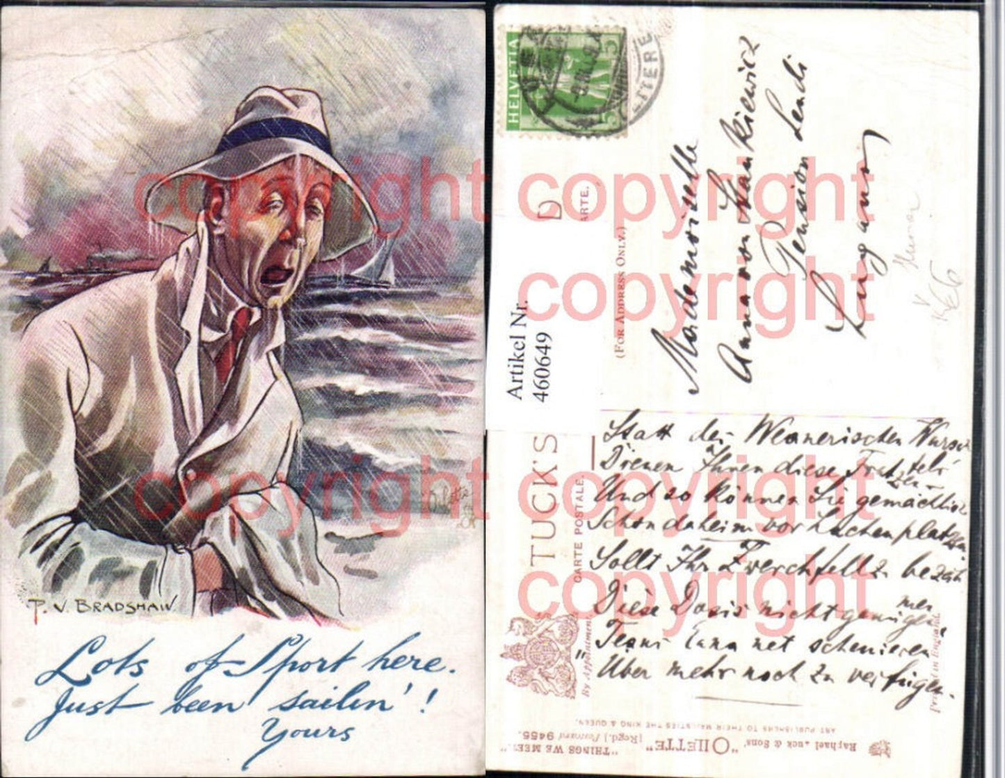 460649,Künstler AK P. v. Bradshaw Mann Regen Humor pub Tuck 9455