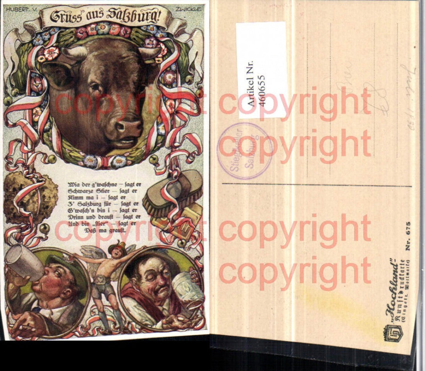 460655,Künstler AK Hubert v. Zwickle Salzburg Stieglkeller Bier Betrunkene Humor