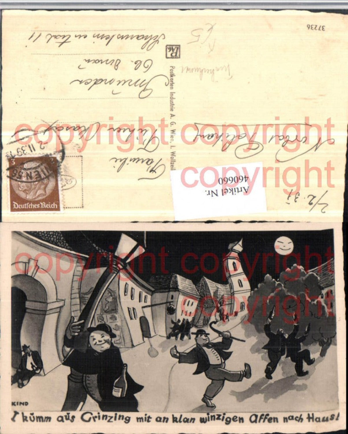 460660,Künstler AK Grinzing Betrunkene Dorf Mondgesicht Trinkerhumor