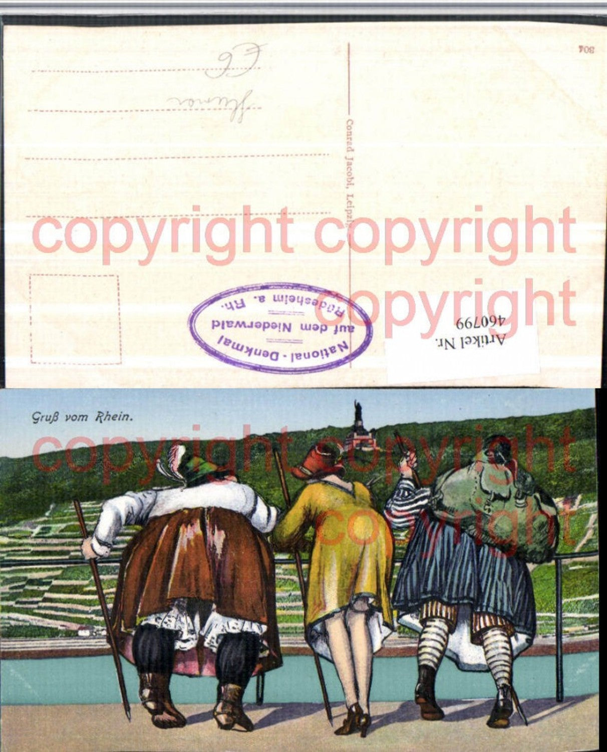 460799,Künstler AK Humor Völlerei Übergewicht Rhein Denkmal b. Rüdesheim