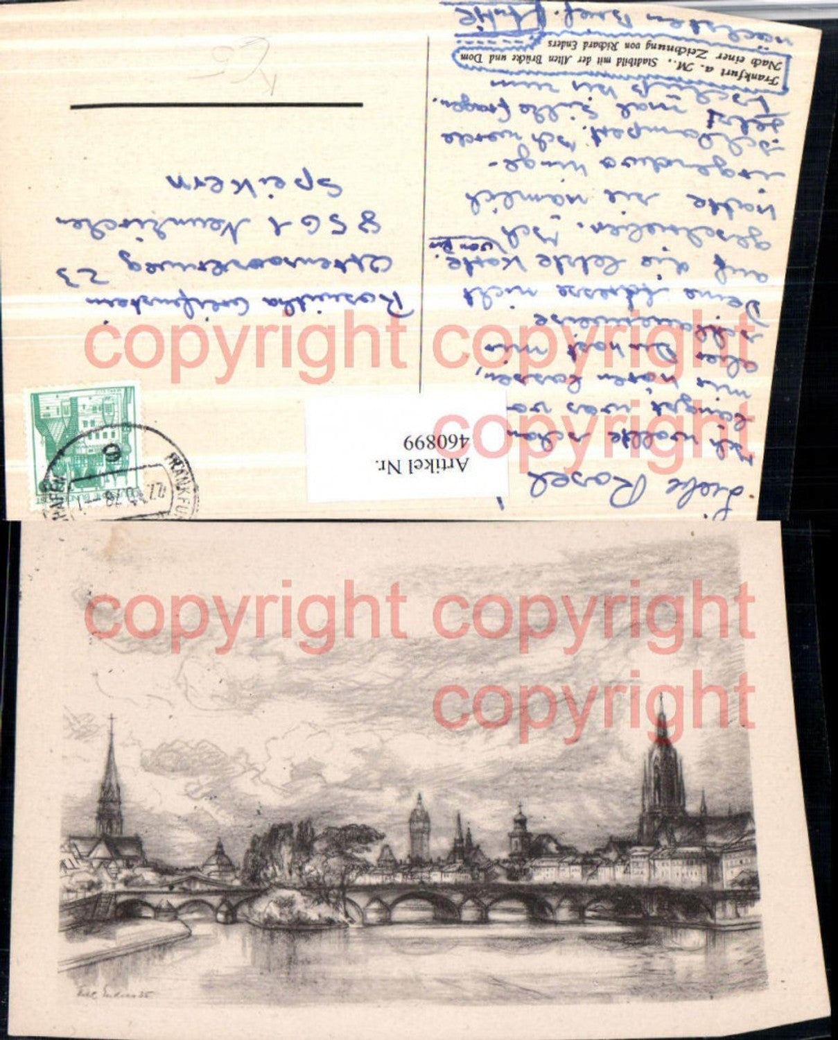 460899,Künstler AK Richard Enders Frankfurt am Main Teilansicht Brücke