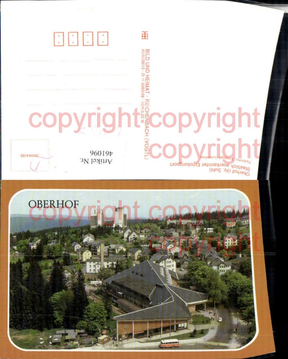 461096, Oberhof partial view with ski jump multi-view map pub VEB