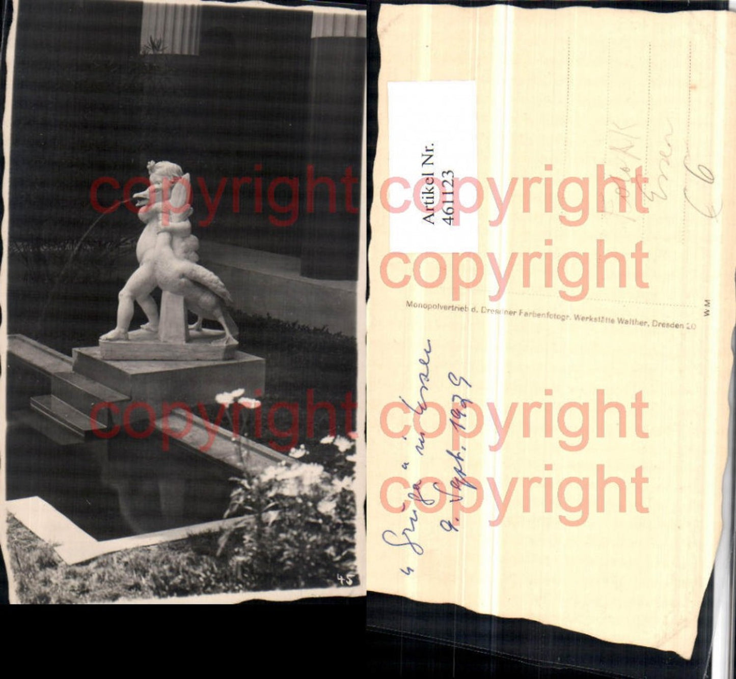 461123,Foto AK Essen Gruga 1929 Brunnen Figur