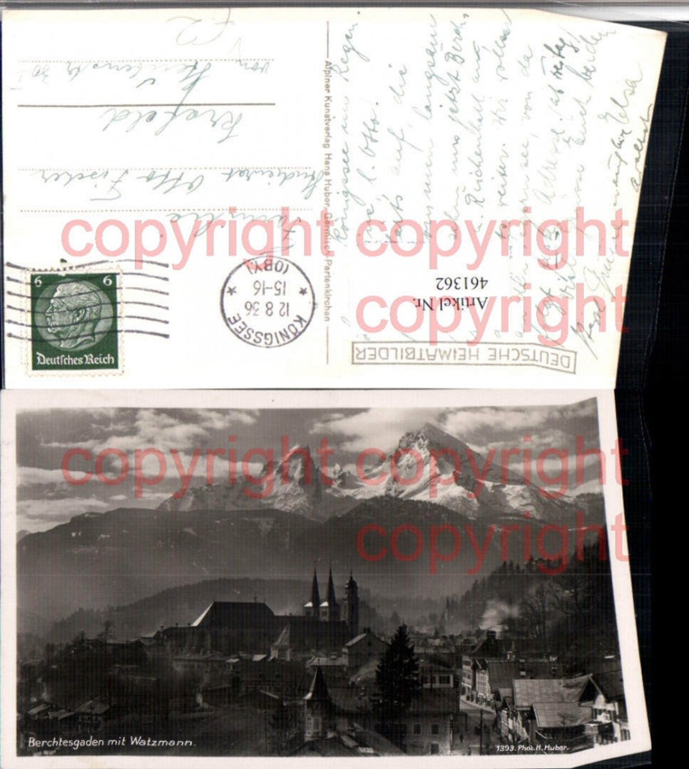 461362, Berchtesgaden Totale m. Watzmann mountain scenery pub H. Huber 1393