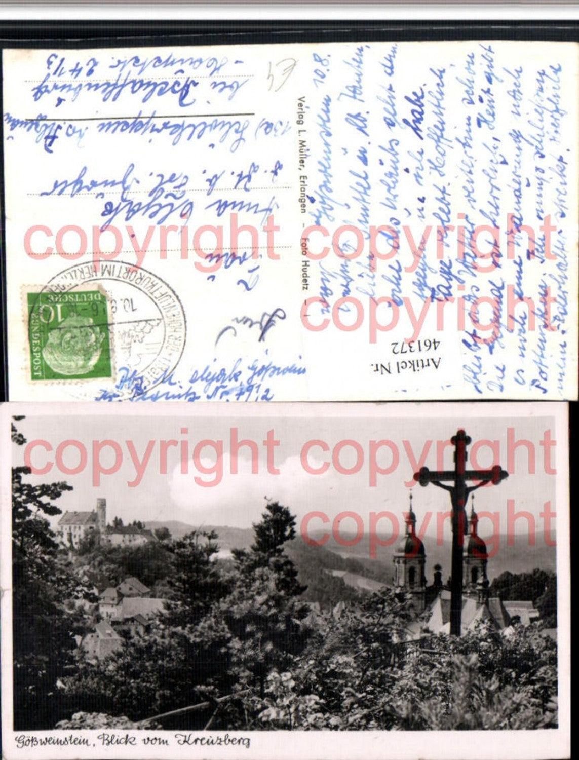 461372,Gößweinstein Blick vom Kreuzberg Kreuz Kirche