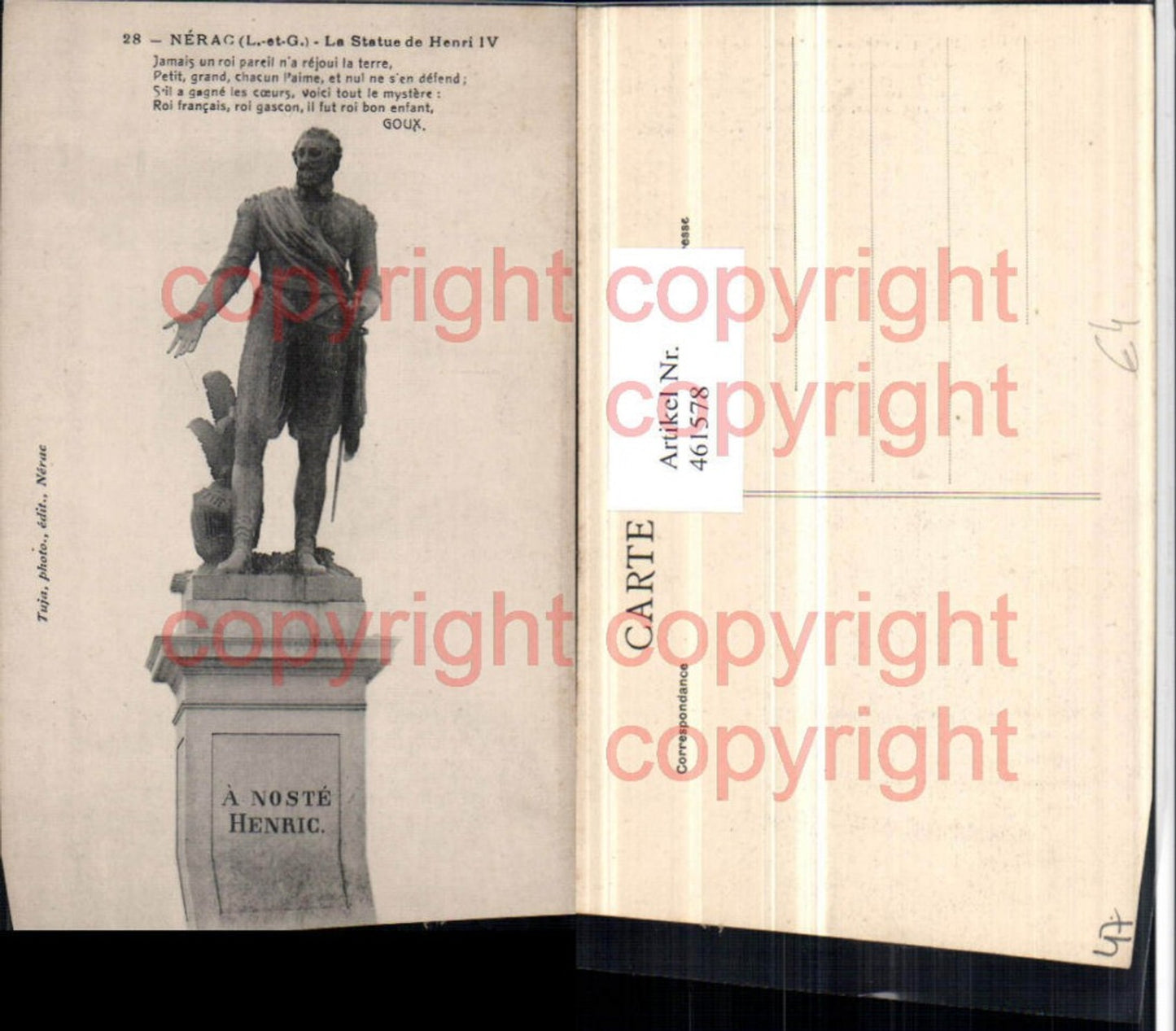 461578,Aquitanien Lot-et-Garonne Nerac Statue de Henri IV Denkmal