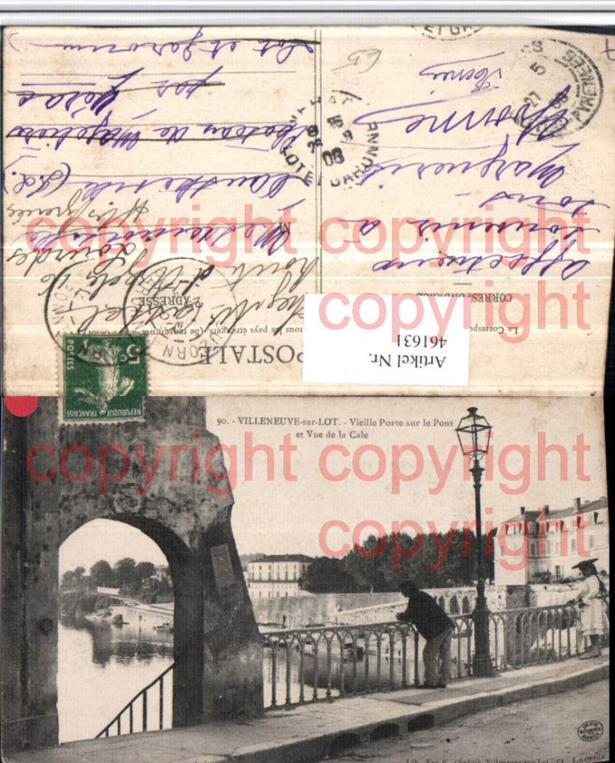 461631,Aquitanien Lot-et-Garonne Villeneuve-sur-Lot Porte sur le Pont Brücke Tor