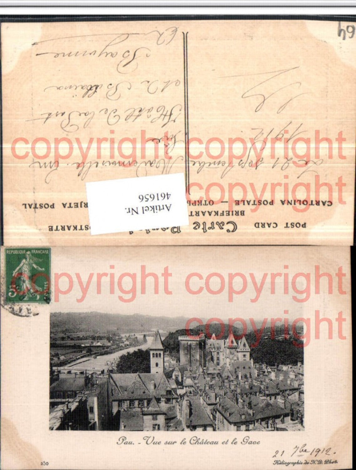 461656,Aquitanien Pyrenees-Atlantiques Pau Vue sur Chateau et le Gave Teilansicht