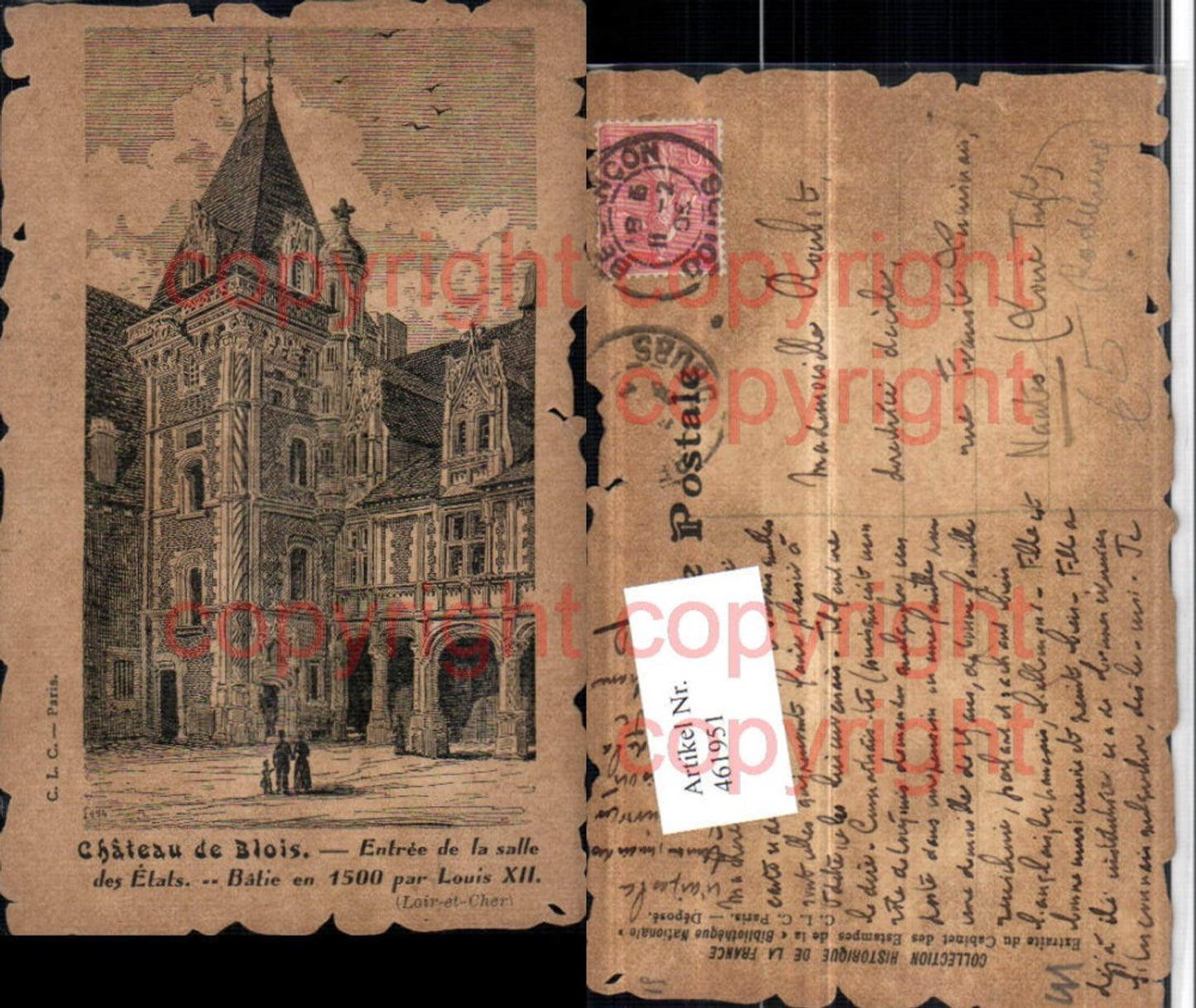 461951, Artist AK Etching Centre Loire-et-Cher Blois Chateau Castle