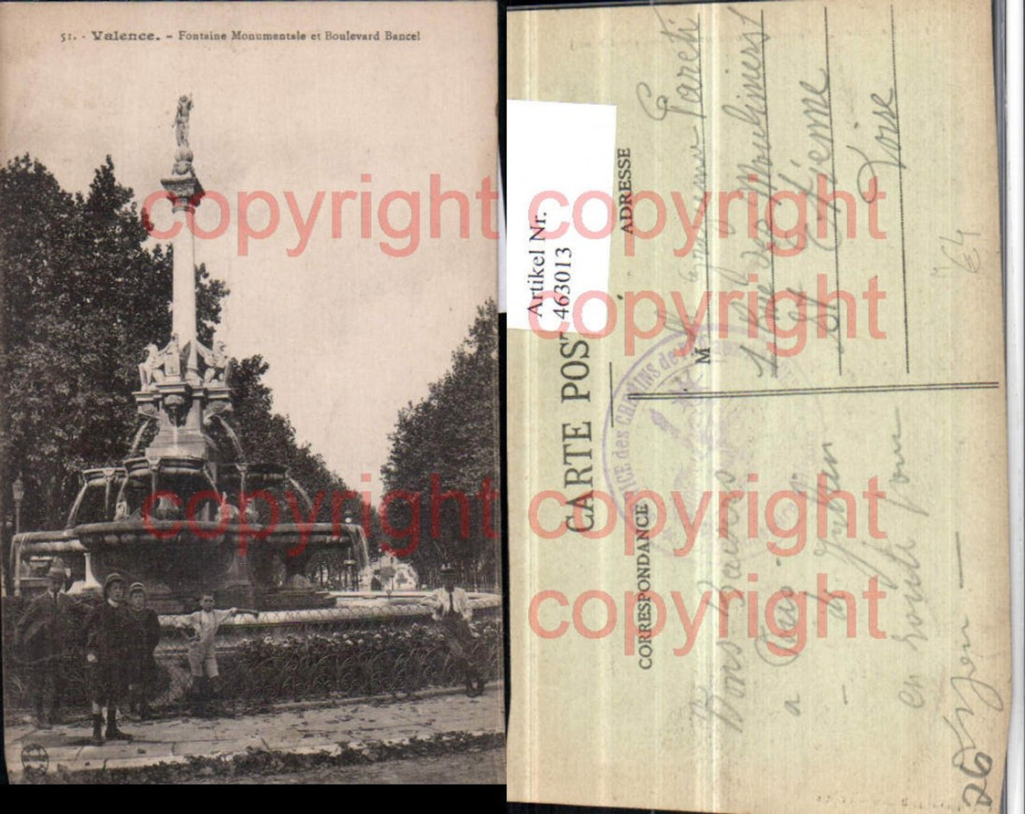 463013,Rhone-Alpes Drome Valence Fontaine Monumentale et Boulevard Bancel Brunnen