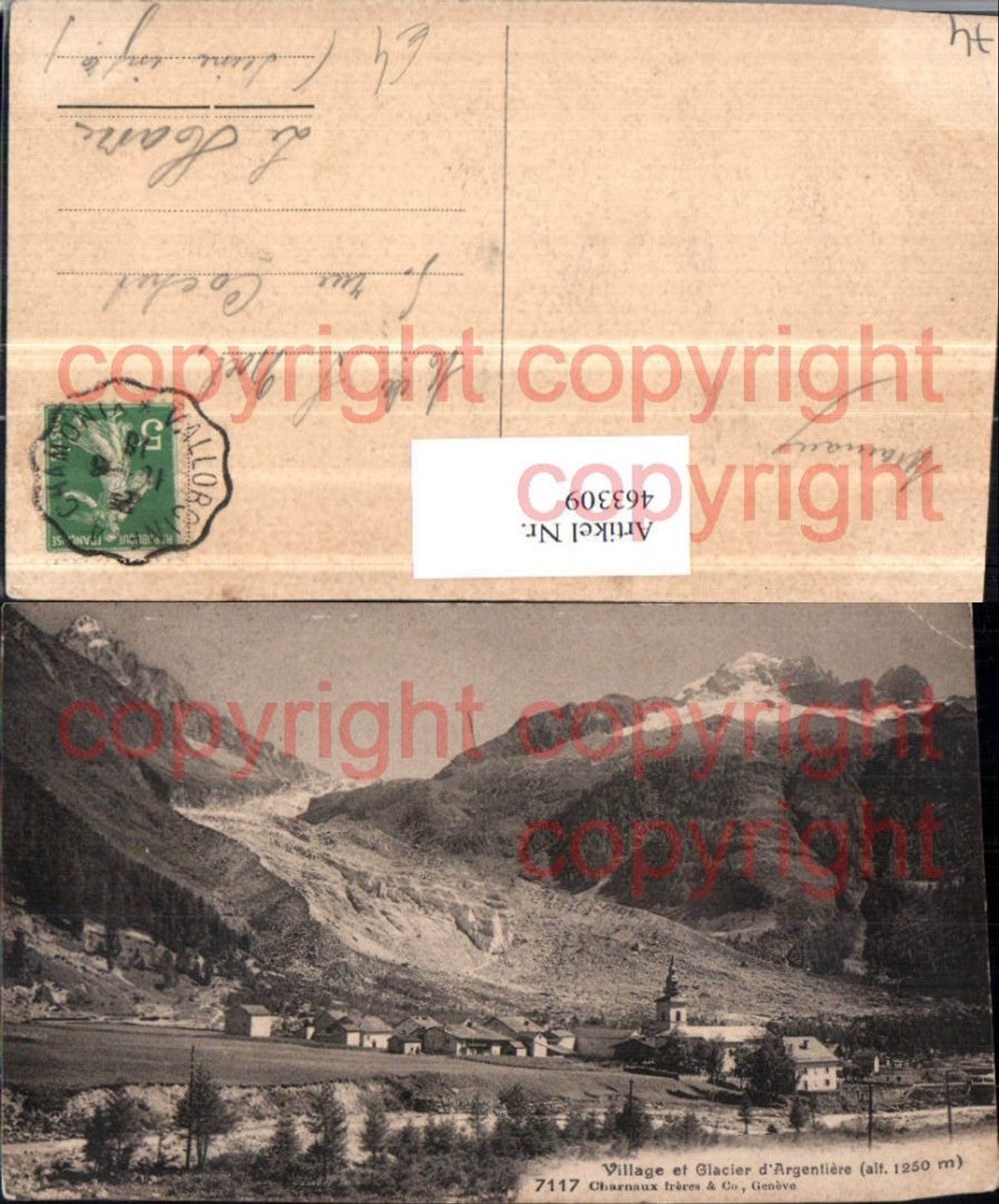 463309,Rhone-Alpes Haute-Savoie Village et Glacier Argentiere Totale Gletscher
