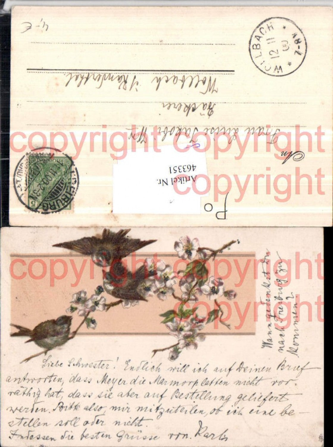 463351,Glitzer Künstler AK Vögel Blütenzweig Blüten