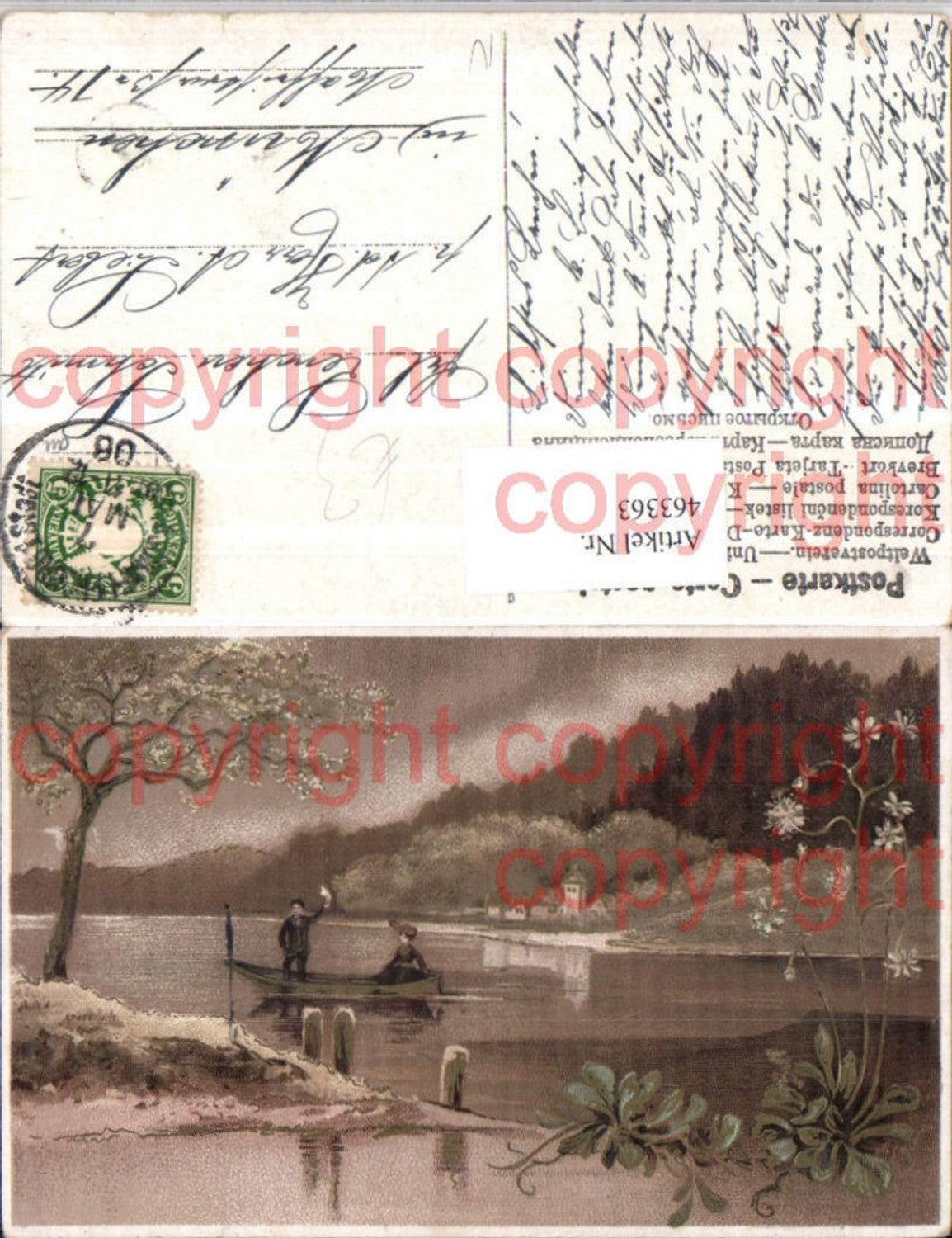 463363,Künstler AK Landschaft See Ruderboot Paar Blumen