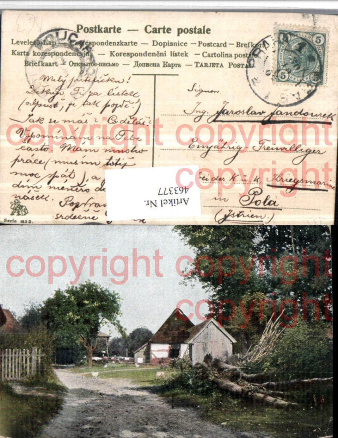 463377,Künstler AK Landschaft Haus Wegpartie