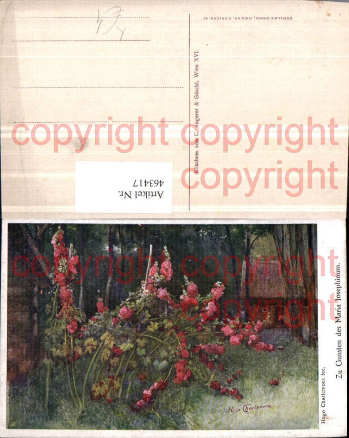 463417,Künstler AK Hugo Charlemont Gunsten des Maria Josephinum Blumen