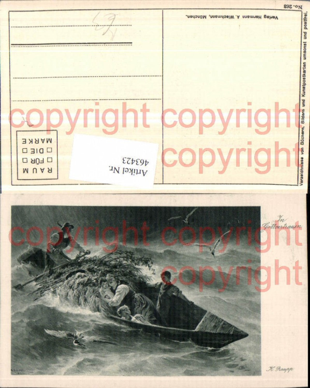 463423,Künstler AK K. Raupp Gottvertrauen Familie Meer Sturm Boot
