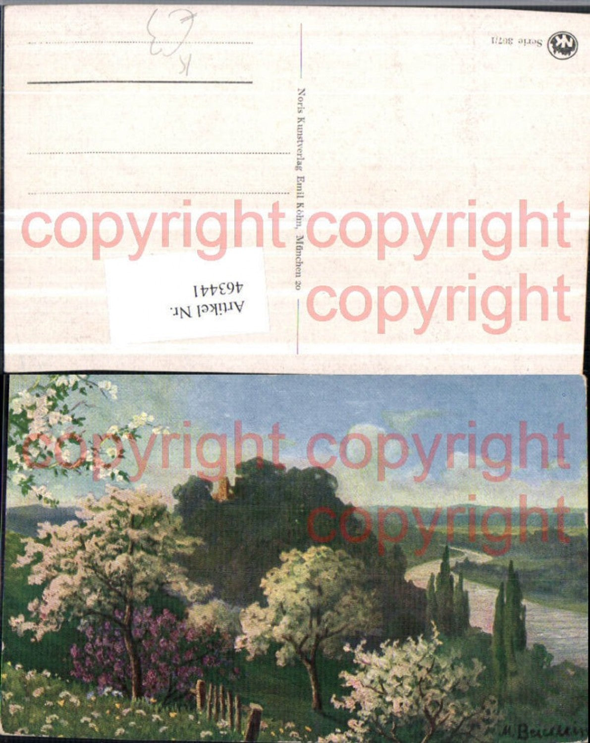 463441, Artist AK M. Beierlein Landscape Tree Blossom River