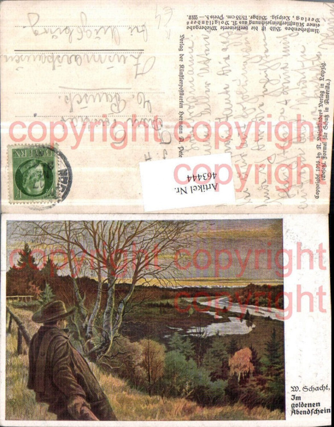 463444,Künstler AK W. Schacht Im goldenen Abendschein Landschaft