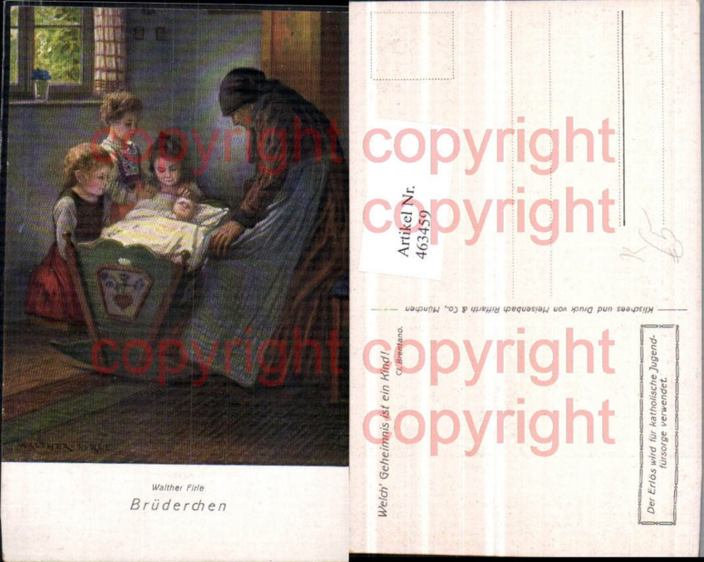 463459,Künstler AK Walther Firle Brüderchen Kinder Wiege