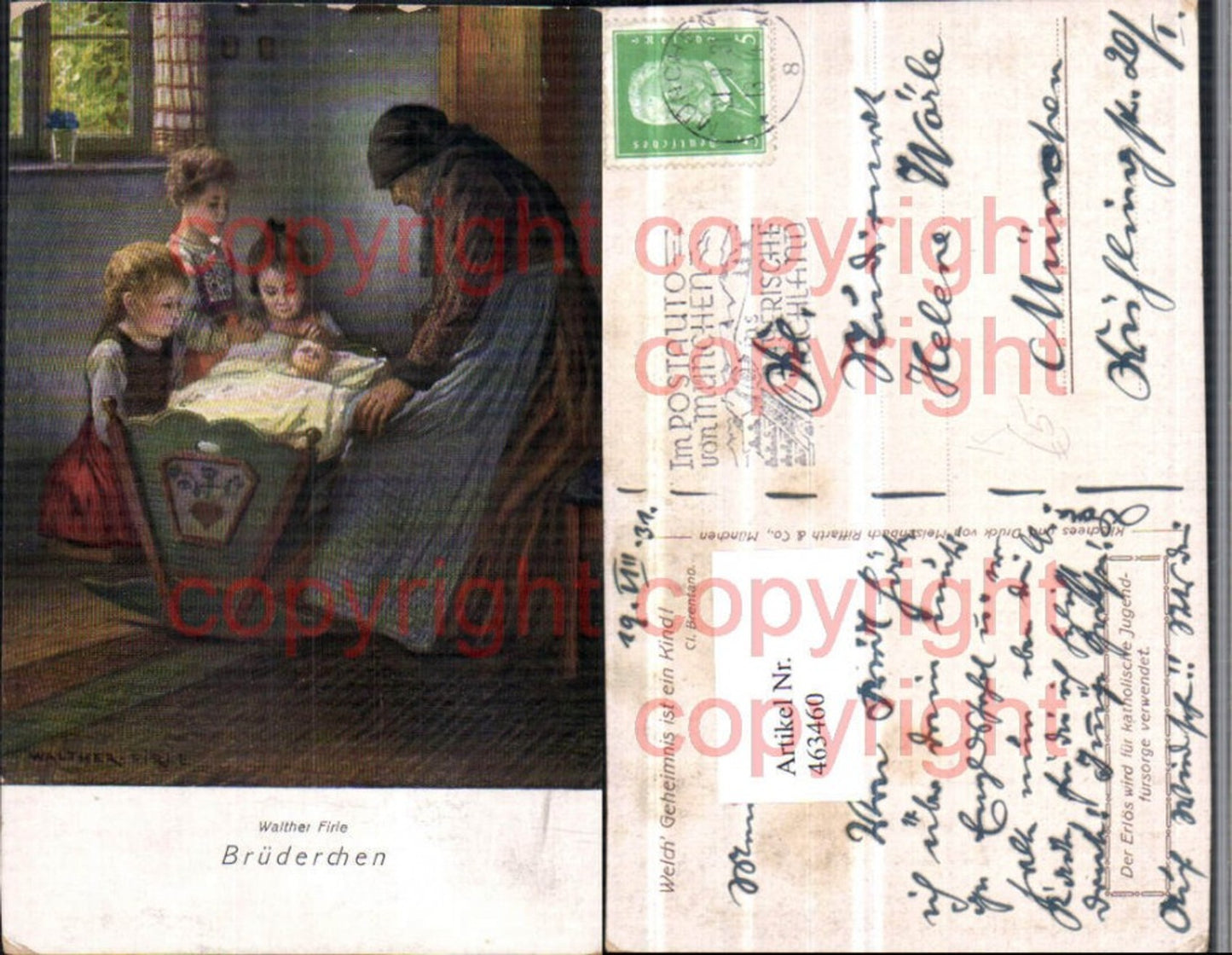 463460,Künstler AK Walther Firle Brüderchen Kinder Wiege