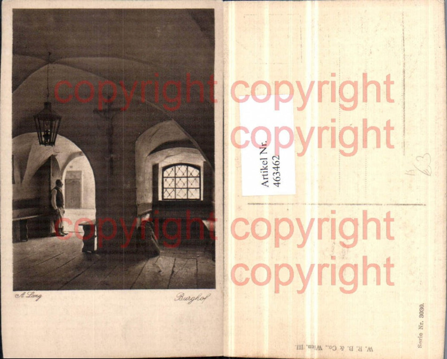 463462,Künstler AK A. Lang Burghof Innenansicht Kruzifix