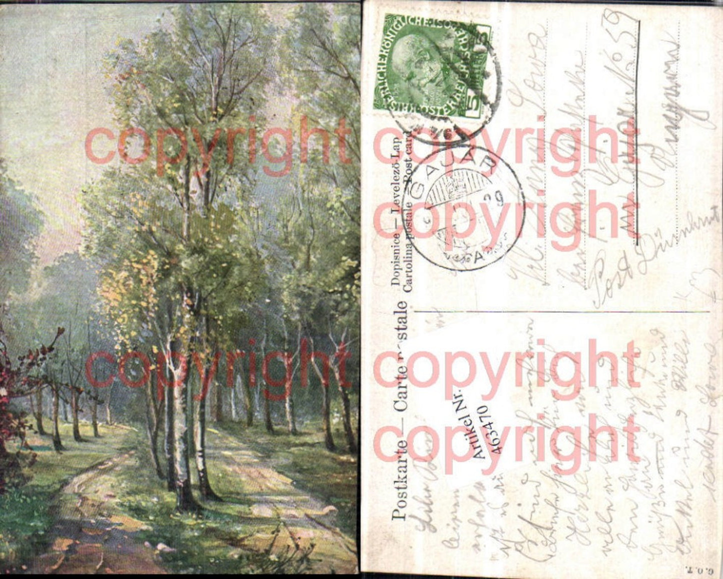 463470,Künstler AK Landschaft Wald Wegpartie