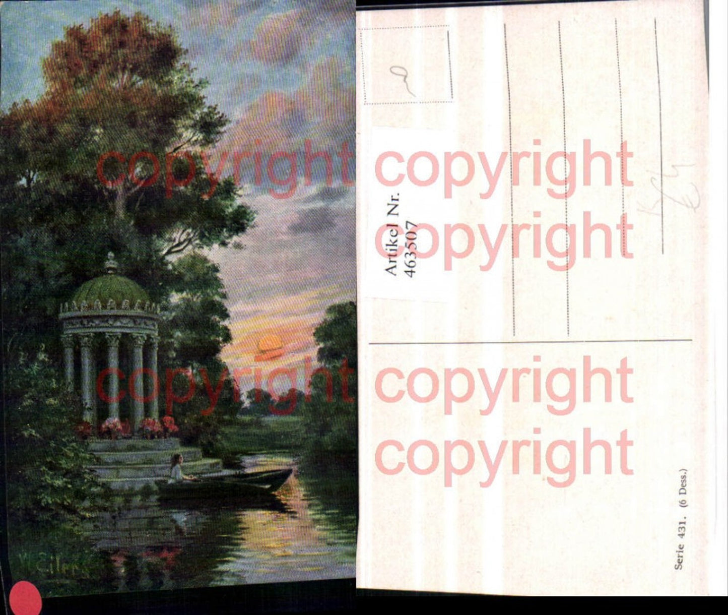 463507, Artist AK Eilers Landscape Temple Rowboat