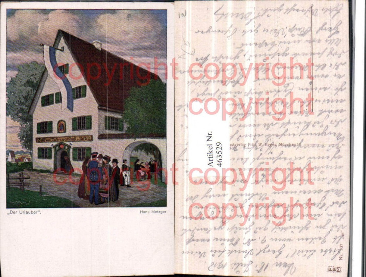 463529,Künstler AK Hans Metzger Der Urlauber Gastwirtschaft