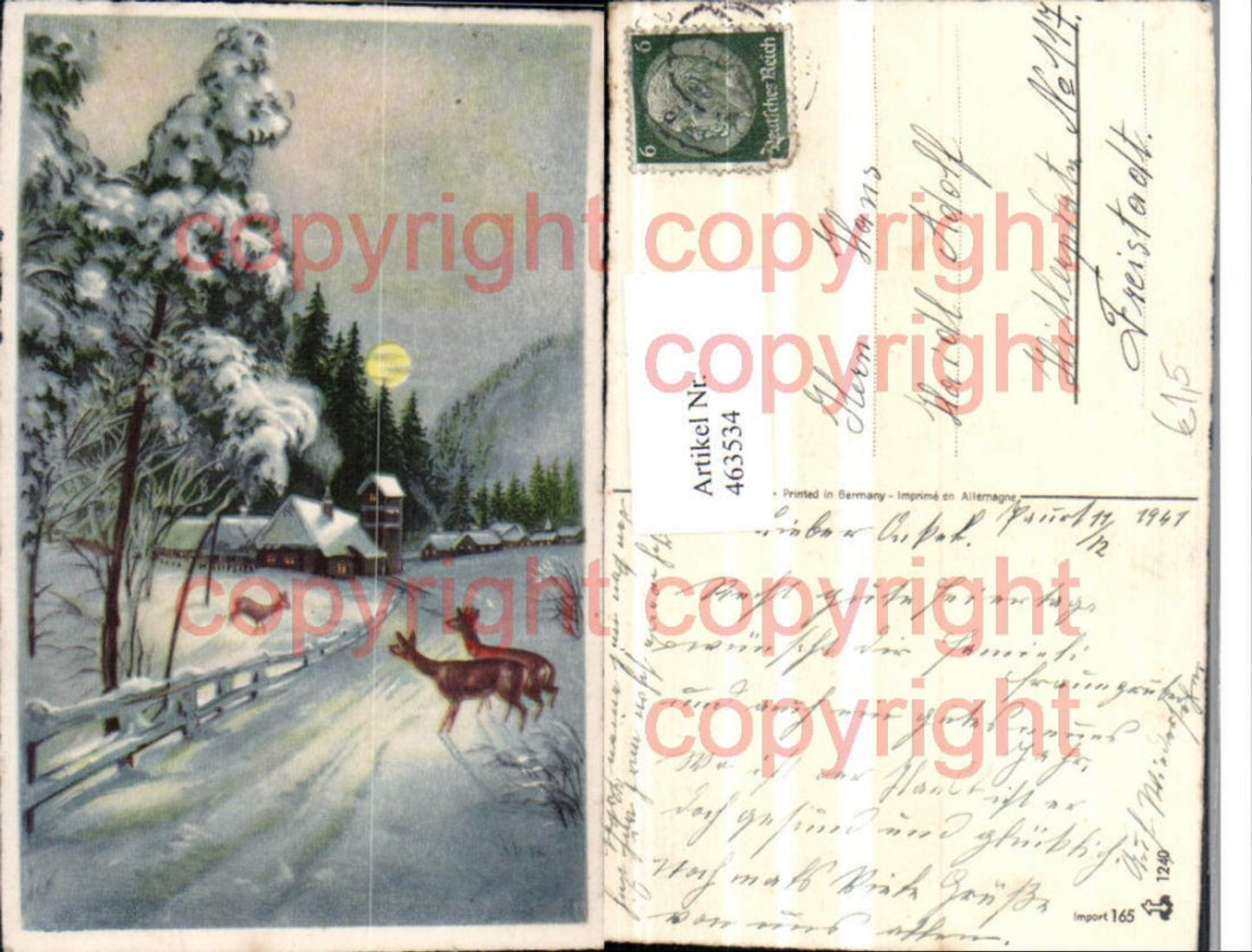463534,Künstler AK Winterlandschaft Dorf Rehe