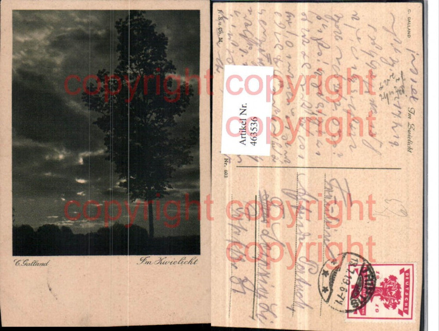 463536,Künstler AK C. Galland Im Zwielicht Baum