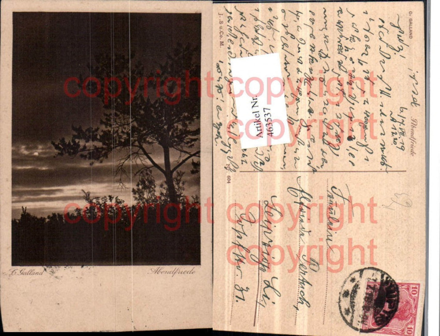 463537,Künstler AK C. Galland Abendfriede Baum