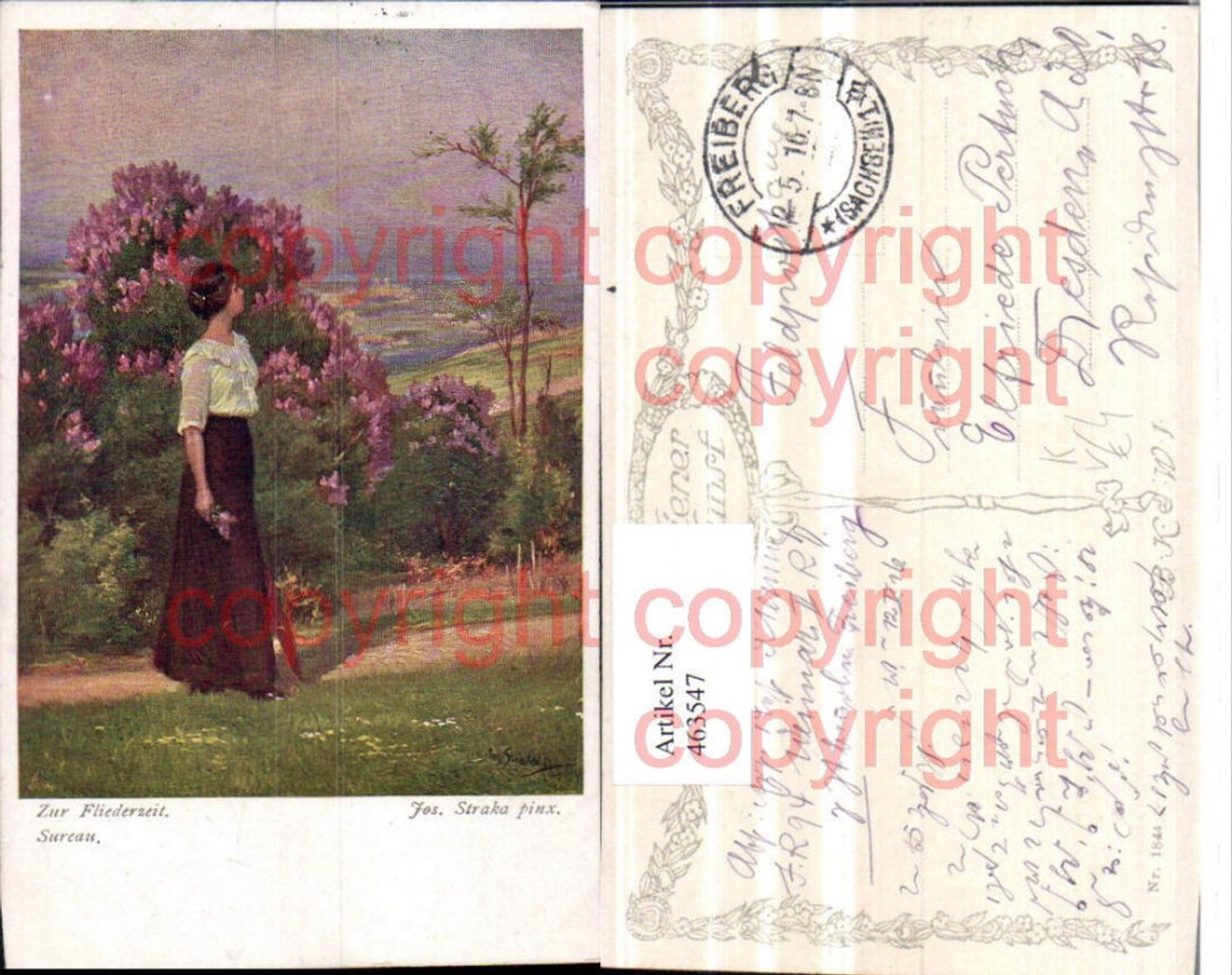 463547,Künstler AK Jos. Straka Zur Fliederzeit Sureau Frau pub B.K.W.I. 1844