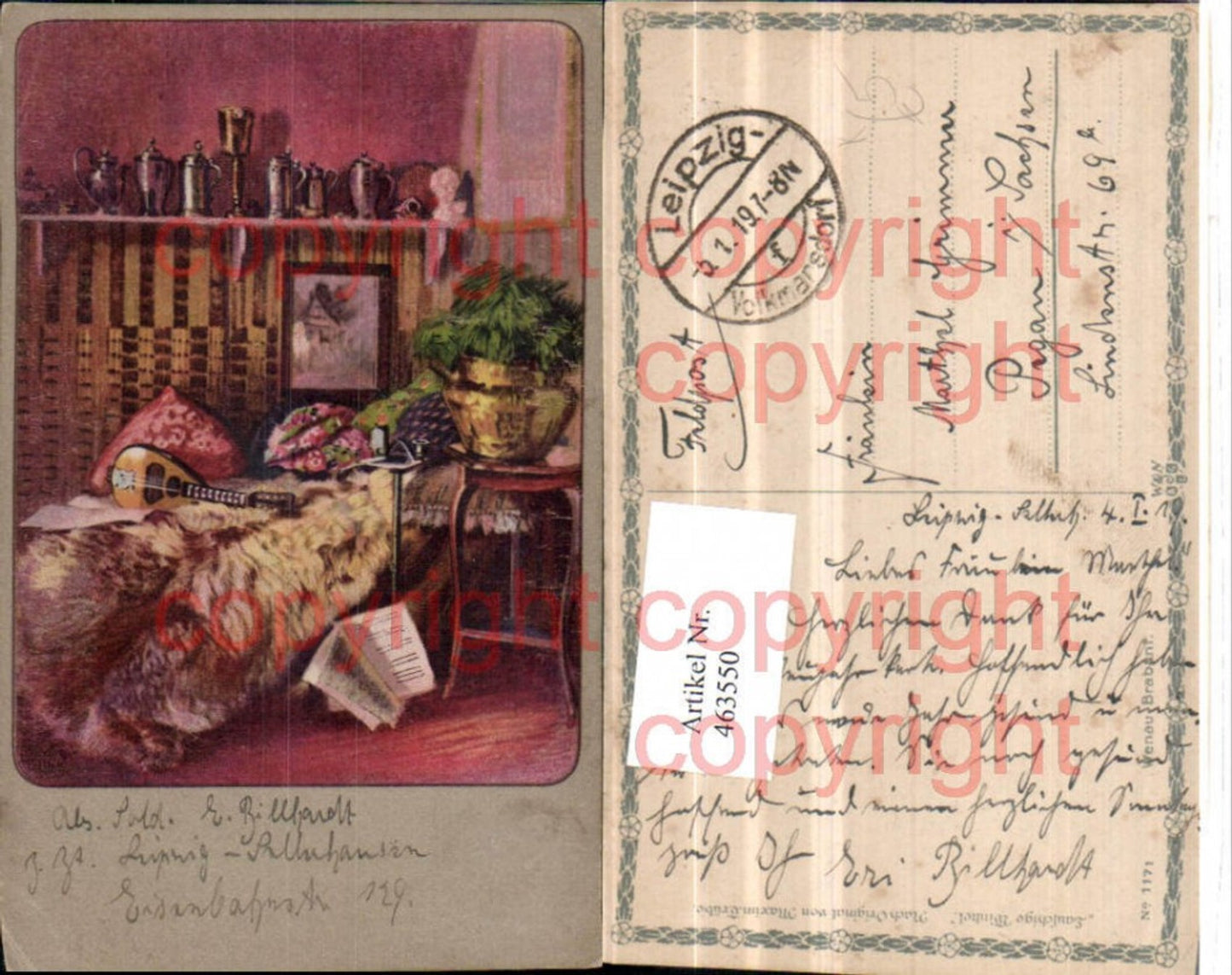 463550,Künstler AK Maxim Trübe Lauschige Winkel Fell Mandoline
