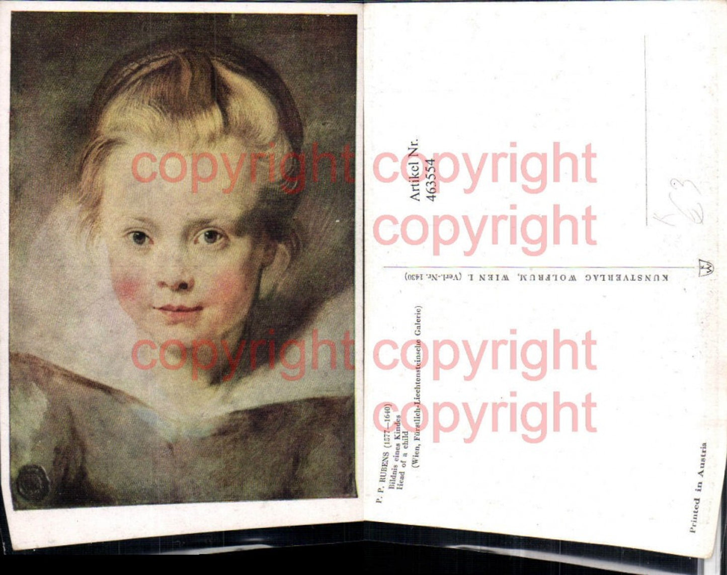 463554, Artist AK PP Rubens Portrait of a Child