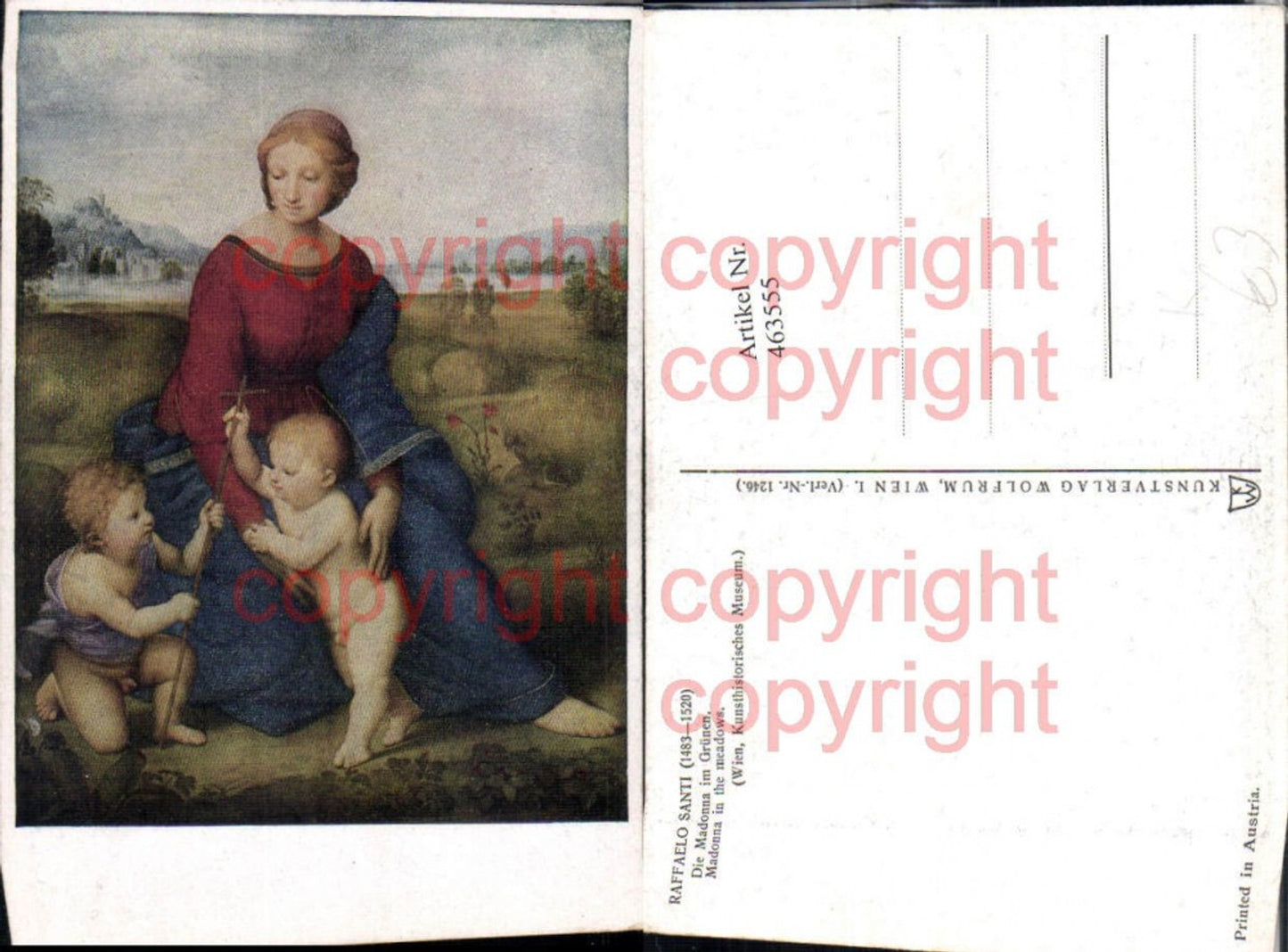 463555,Künstler AK Raffaelo Santi Madonna im Grünen Jesuskind