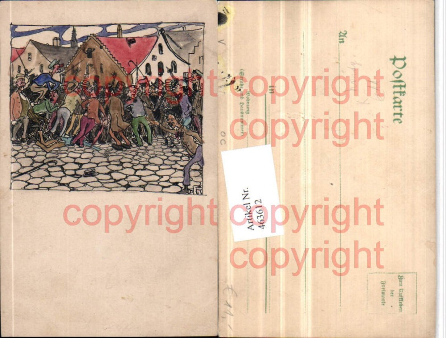 463612,Künstler AK Handgemalt Stadt Dorf Menschenansammlung
