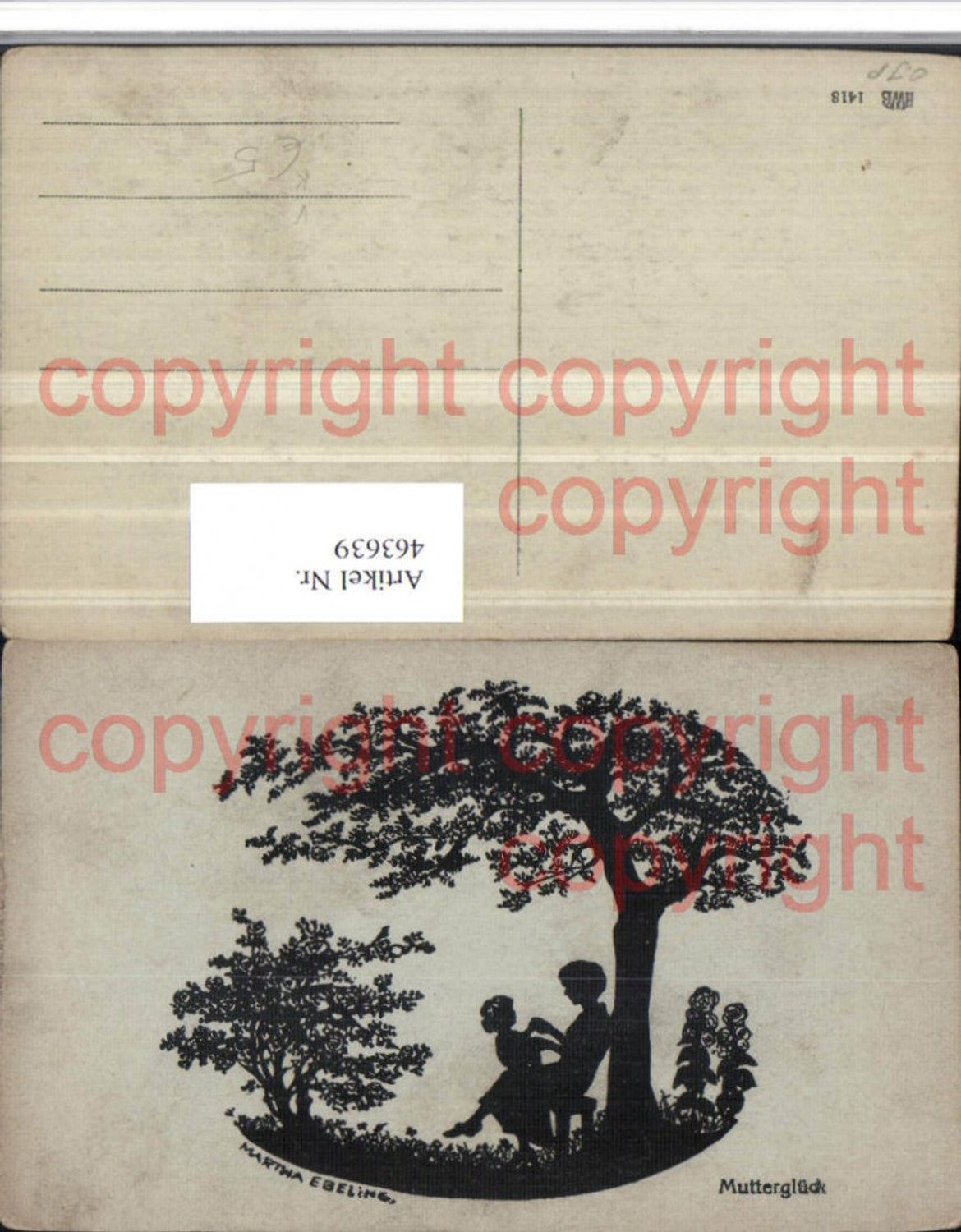 463639,Künstler AK Scherenschnitt Silhouette Martha Ebeling Mutterglück pub HWB 1418