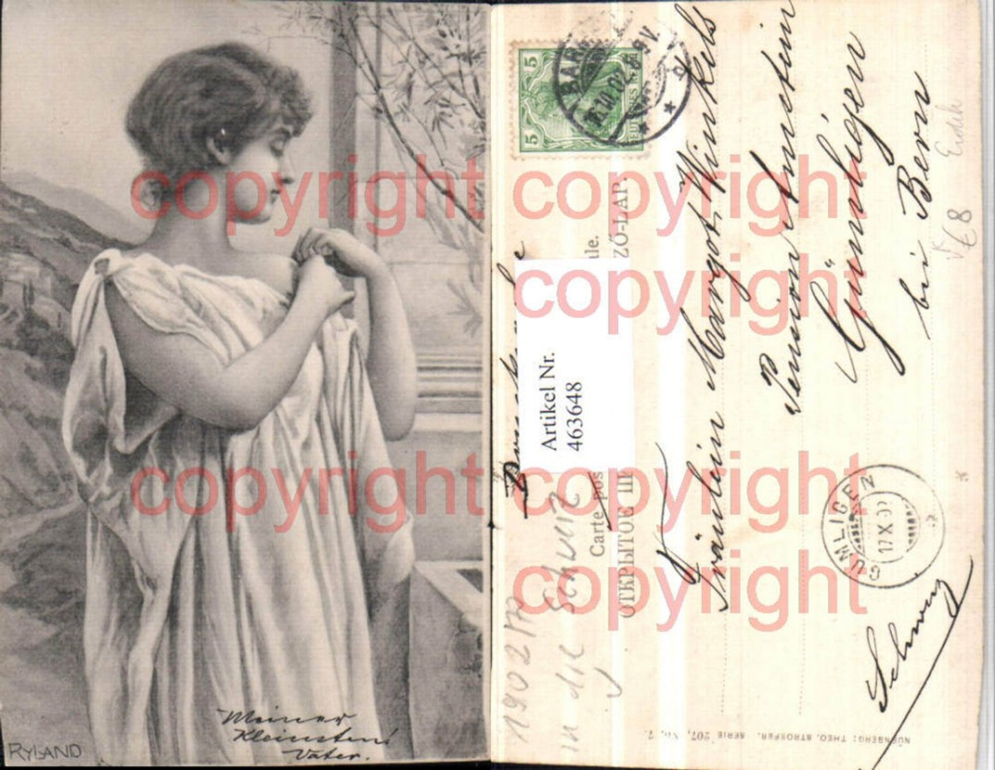 463648,Jugendstil Künstler AK Ryland Frau Tuch Erotik pub Theo Stroefer 207/7