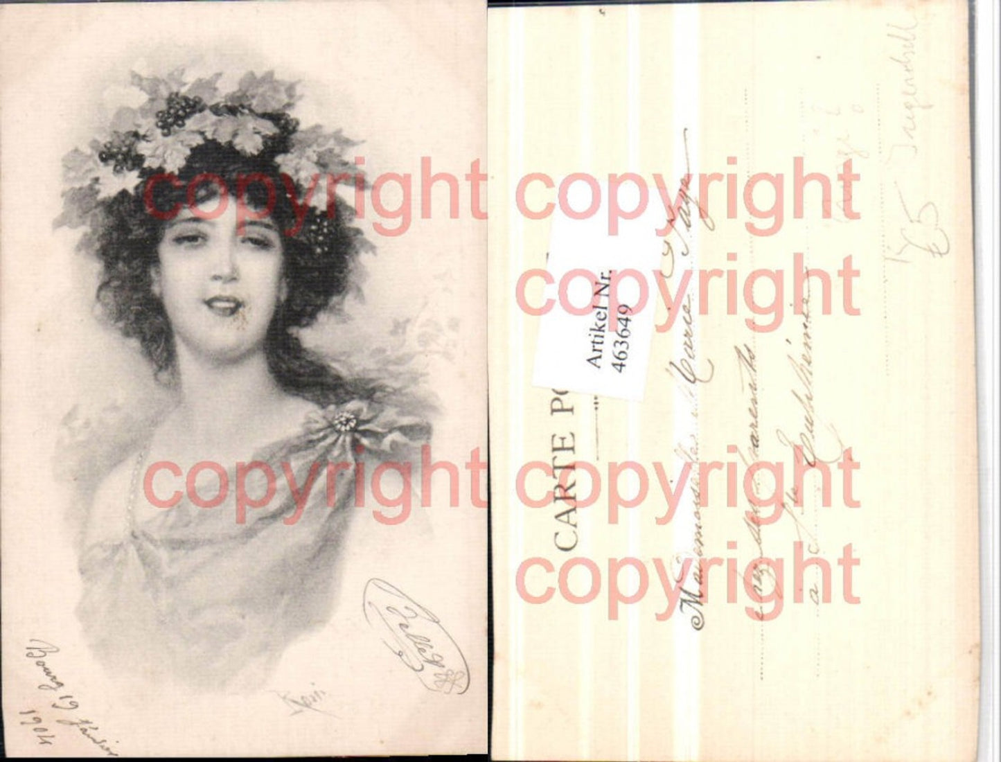 463649,Jugendstil Künstler AK Rossi Frau Trauben Portrait