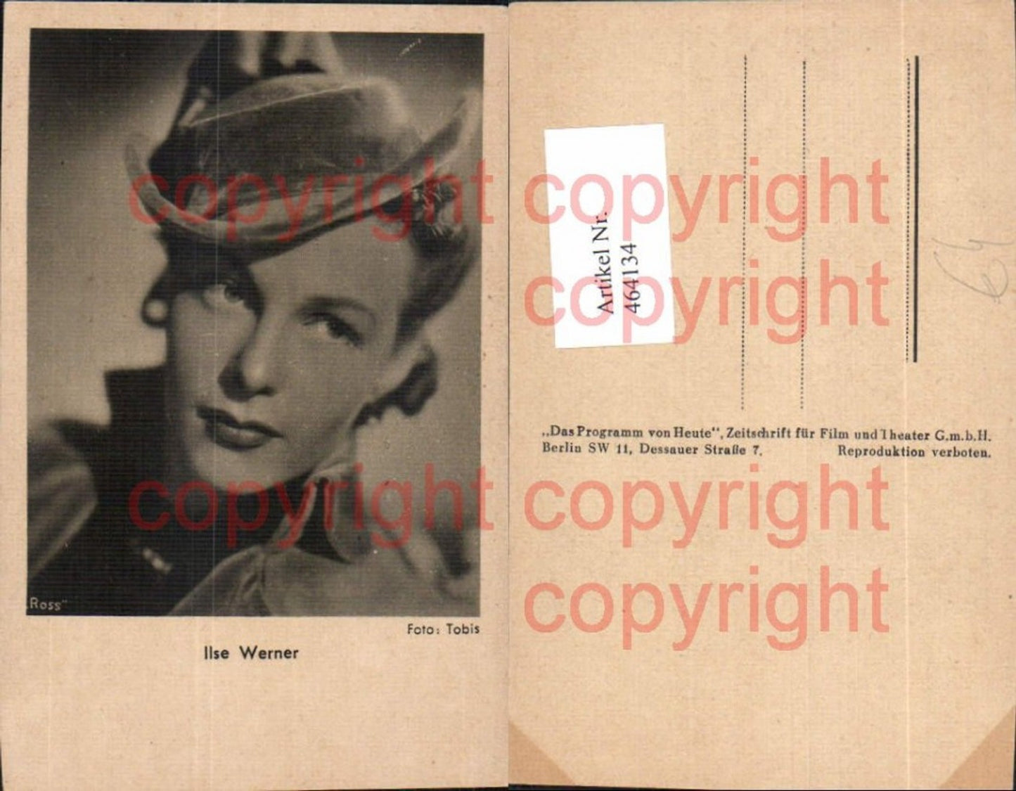 464134,Schauspielerin Ilse Werner Hut Hutmode pub Ross