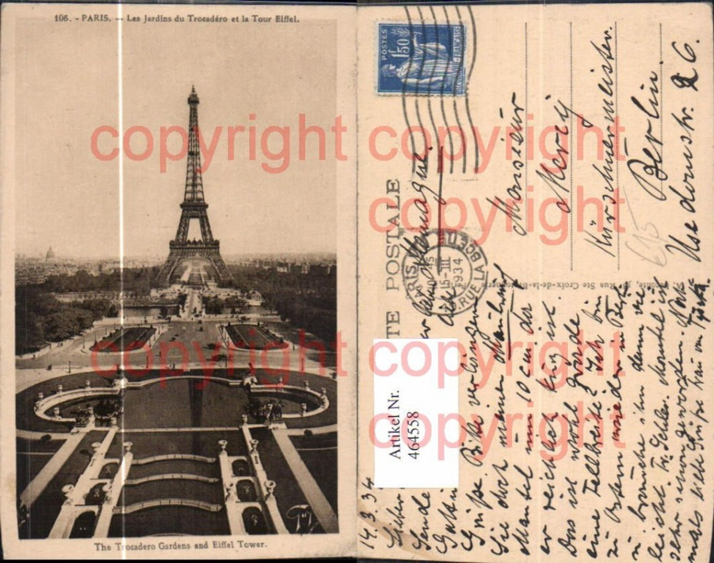 464558, Eiffel Tower Paris The Trocadero Gardens