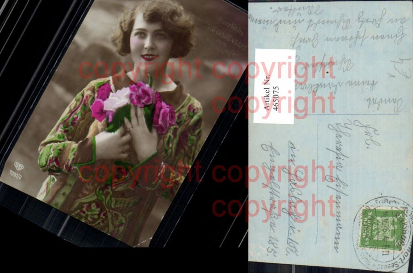 465075,Frau Rote Lippen Blumen Beauty photo Postcard pub EAS 7001/2