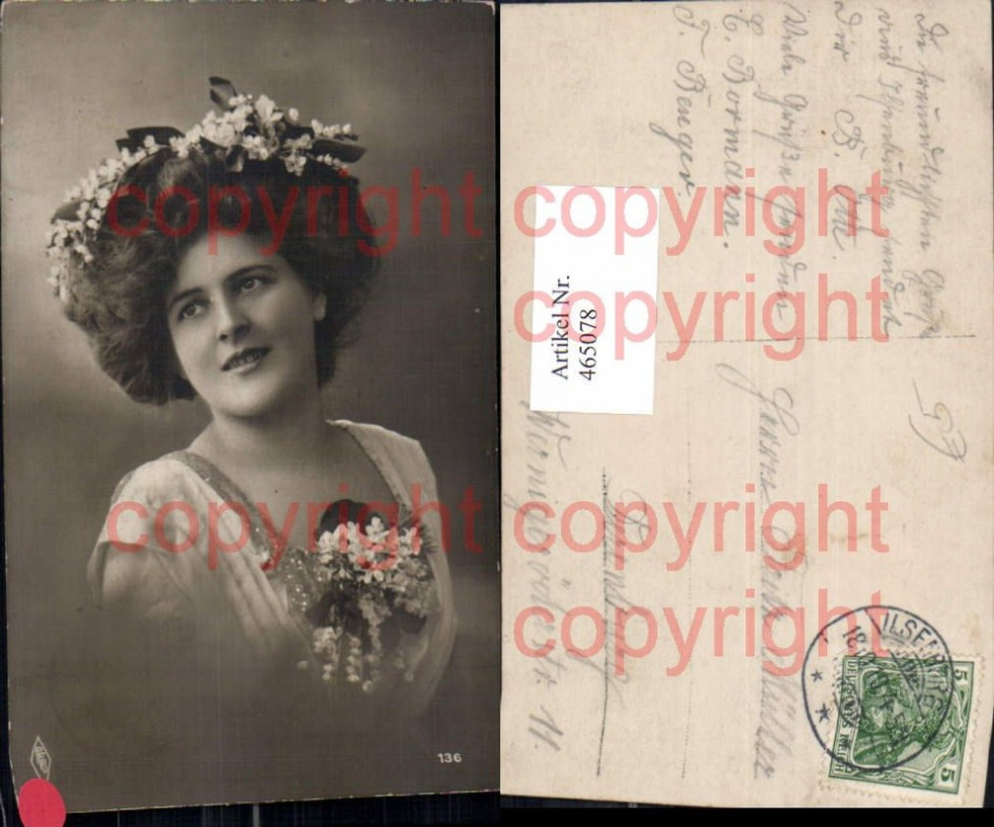 465078, Edwardian Girl with Flowers in Hair, Beauty Photo Postcard