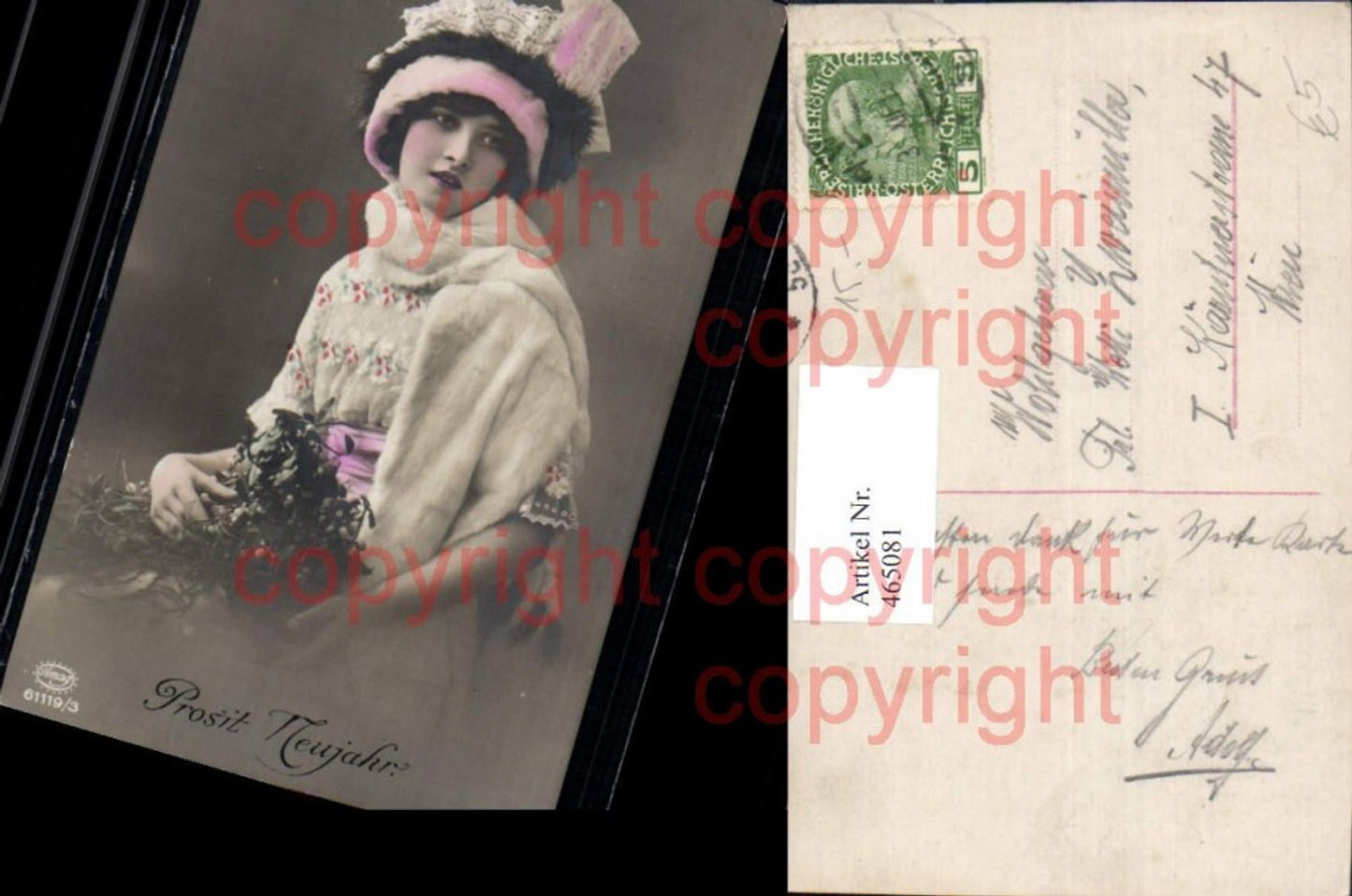 465081,Frau Pelzmode Pelz Hut Pelzstola Fashion Misteln Beauty photo Postcard