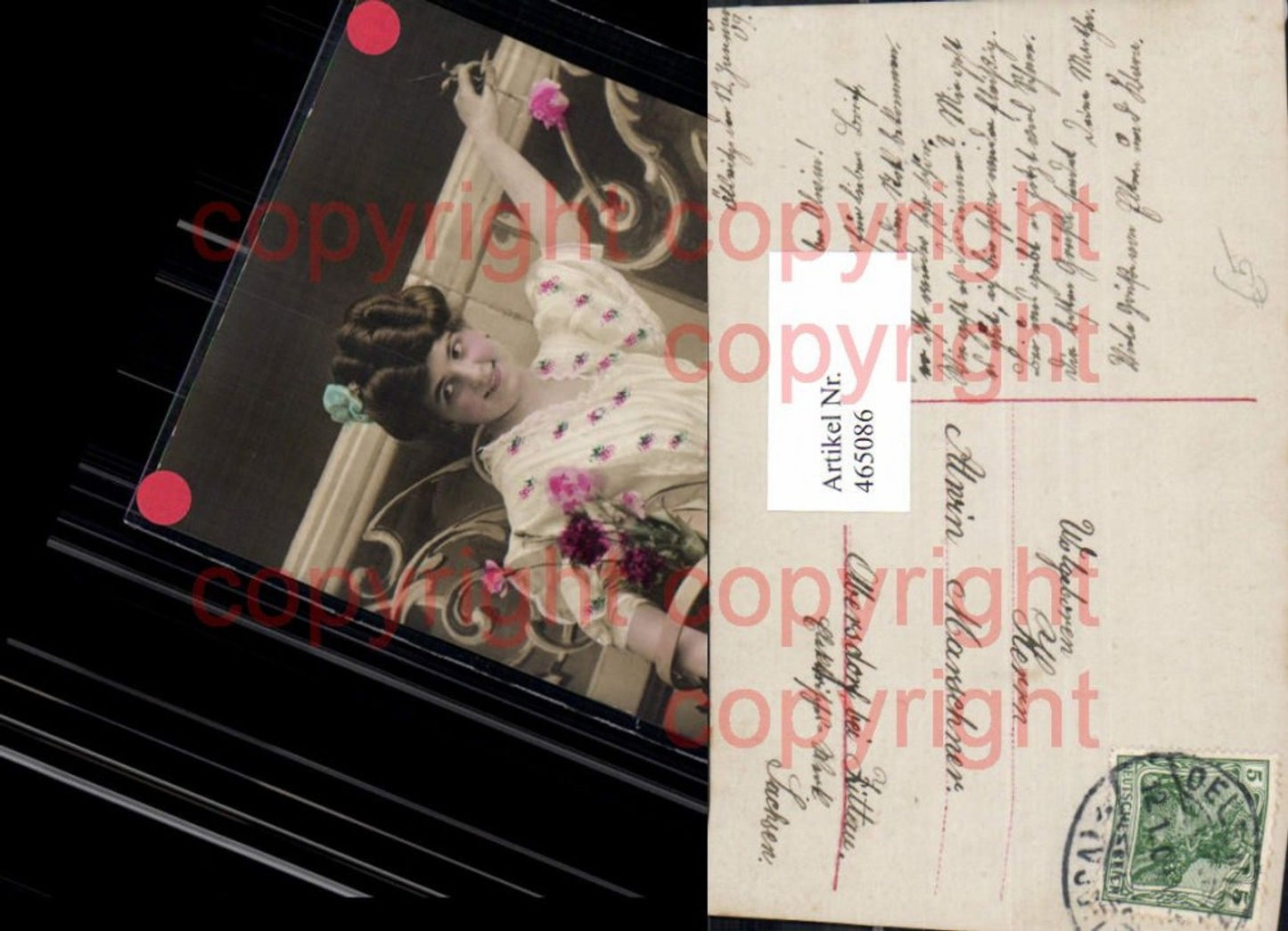 465086, Edwardian Girl's Hair, Dress, Flowers, Fashion, Beauty, Photo, Postcard