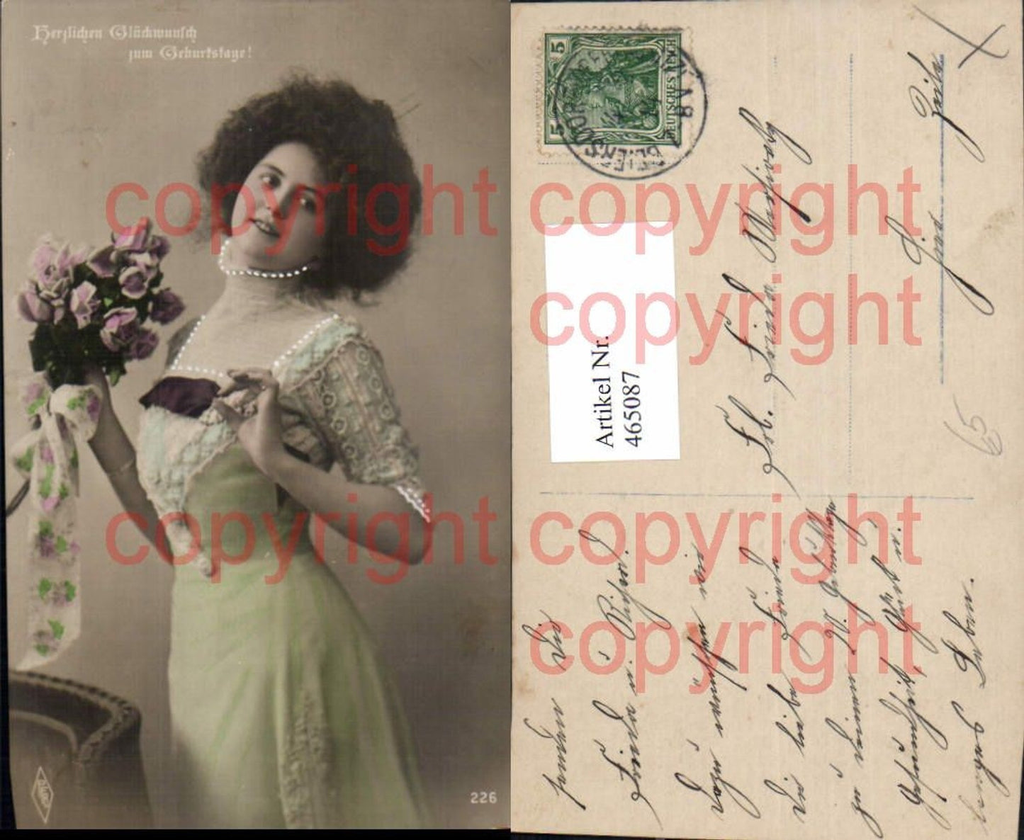 465087,Frau Edwardian Girl Fashion Kleid Rosenstrauß Beauty photo Postcard